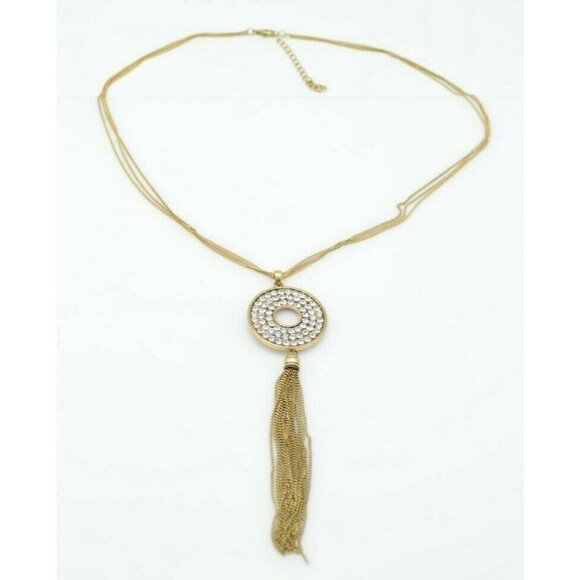 Clear Rhinestone Circle Dangle Medallion Chain - Picture 1 of 5